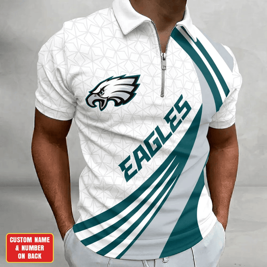 [TOUCHDOWN DEAL] NEW CUSTOMIZED NFL02 PPE PHILADELPHIA EAGLES ZIP POLO SHIRT