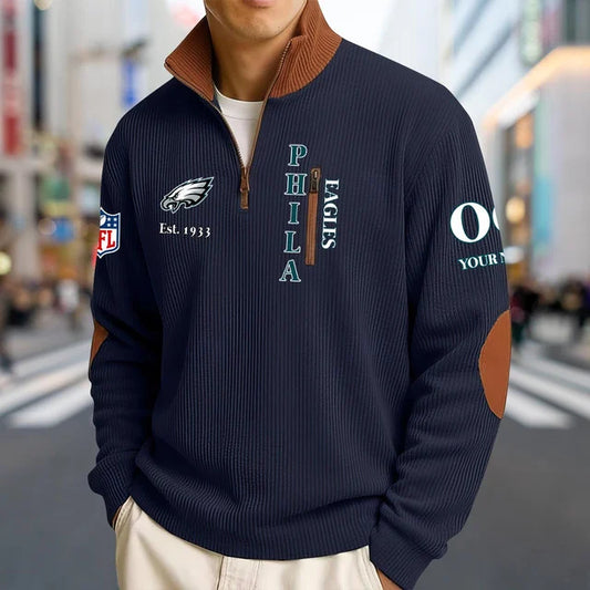 [TOUCHDOWN DEAL] NEW CUSTOMIZED NFL02 PPE PHILADELPHIA EAGLES MULTICOLOR STRIPED QUATER ZIP SWEATSHIRT