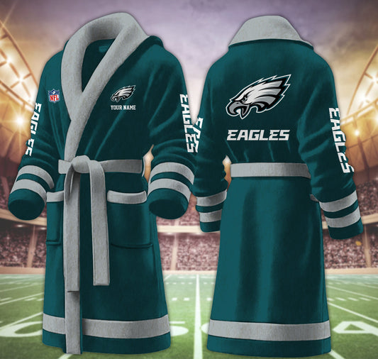 [TOUCHDOWN DEAL] NEW CUSTOMIZED NFL02 PPE PHILADELPHIA EAGLES MULTICOLOR FLEECE BATHROBE