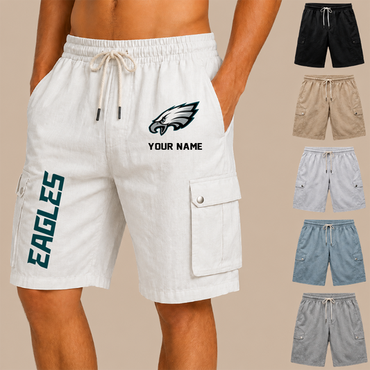 [TOUCHDOWN DEAL] NEW CUSTOMIZED NFL02 PPE PHILADELPHIA EAGLES MEN'S DRAWSTRING CARGO SHORTS