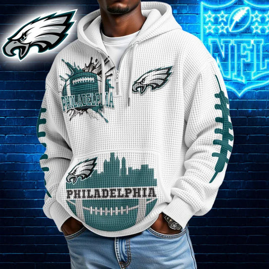 [TOUCHDOWN DEAL] NEW CUSTOMIZED NFL02 PPE PHILADELPHIA EAGLES WAFFLE FULL ZIP HOODIE