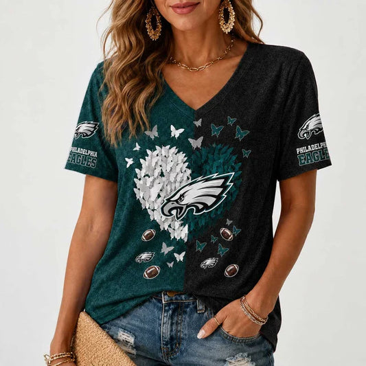 [TOUCHDOWN DEAL] NEW CUSTOMIZED NFL02 PPE PHILADELPHIA EAGLES V-NECK FEMALE SHIRT