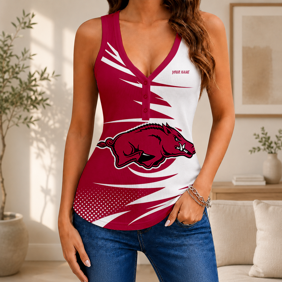 [HOMERUN DEAL] NEW CUSTOMIZED NCAA CWS03 AKR ARKANSAS RAZORBACKS WOMEN'S V-NECK TANK TOP