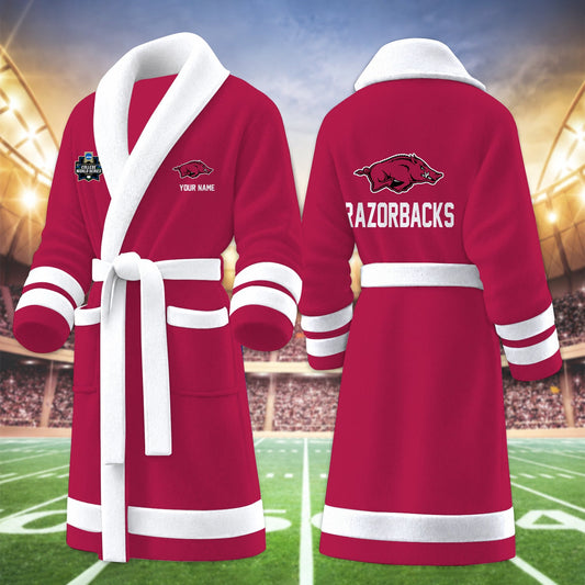 [HOMERUN DEAL] NEW CUSTOMIZED NCAA CWS03 AKR ARKANSAS RAZORBACKS MULTICOLOR FLEECE BATHROBE