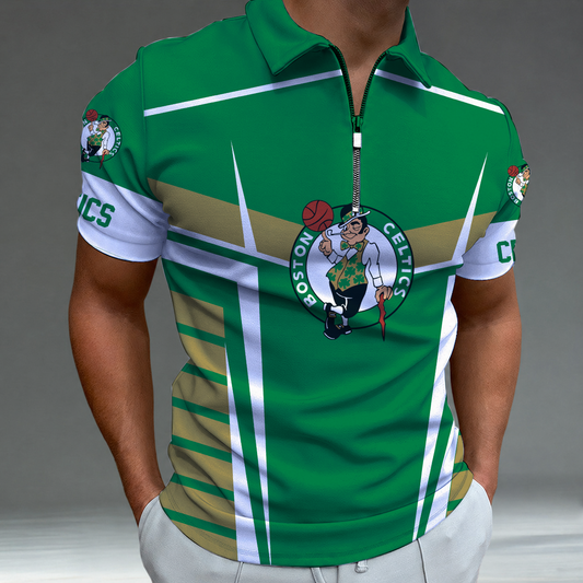 [HOT DEAL] NEW CUSTOMIZED NBA03 BCE BOSTON CELTICS ZIP POLO SHIRT
