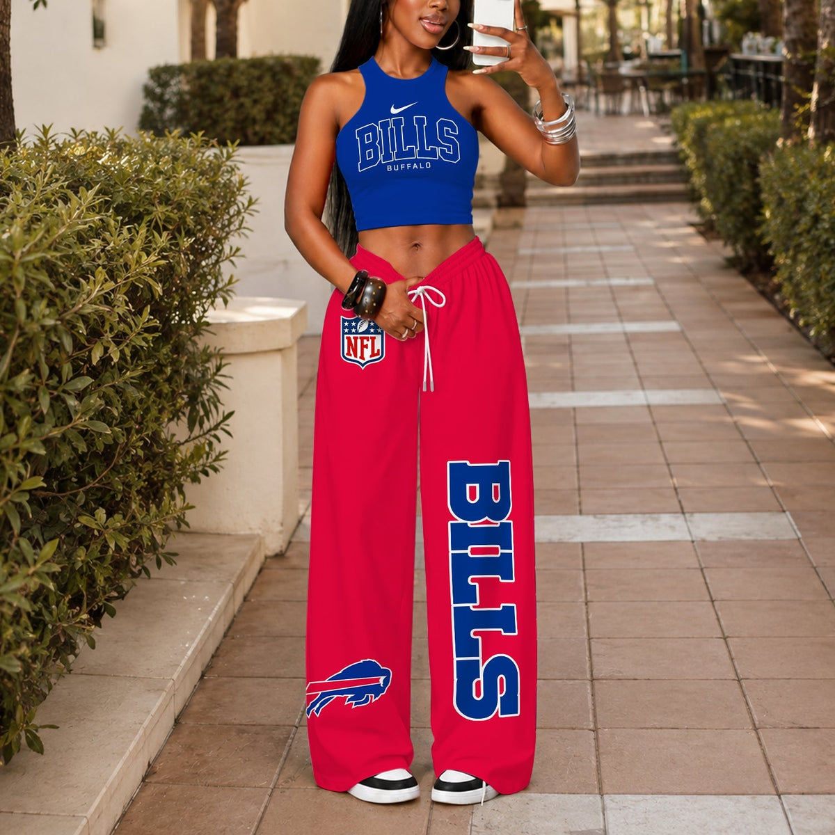 [TOUCHDOWN DEAL] NEW CUSTOMIZED NFL03 BFB BUFFALO BILLS WOMEN'S CROP TOP & LONGPANTS SET