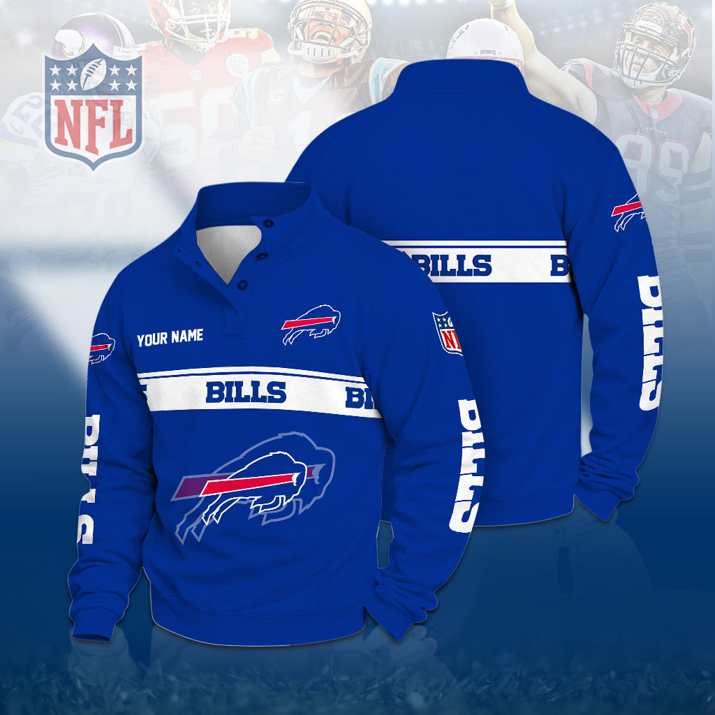 [TOUCHDOWN DEAL] NEW CUSTOMIZED NFL03 BFB THE BILLS QUARTER-BUTTON STAND-COLLAR SWEATSHIRT