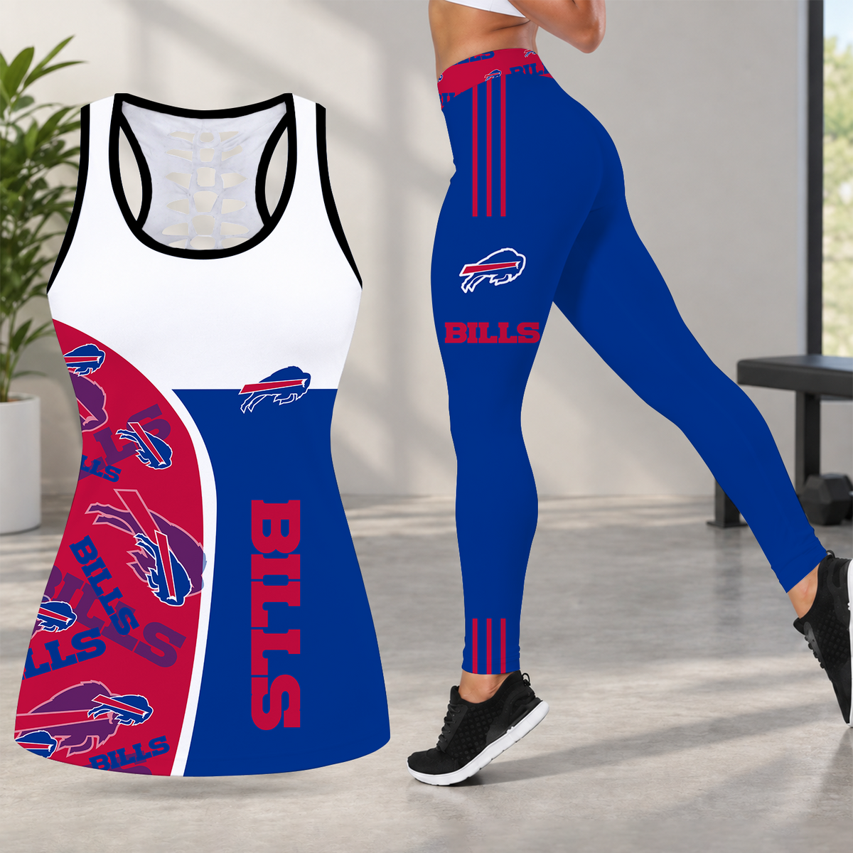 [TOUCHDOWN DEAL] NEW CUSTOMIZED NFL03 BFB BUFFALO BILLS HOLLOW TANK TOP & LEGGINGS SET