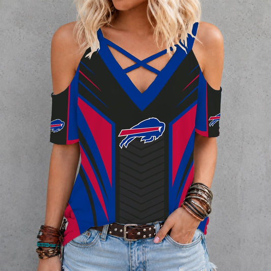 [TOUCHDOWN DEAL] NEW CUSTOMIZED NFL03 BFB BUFFALO BILLS CRISS CROSS V-NECK TOP