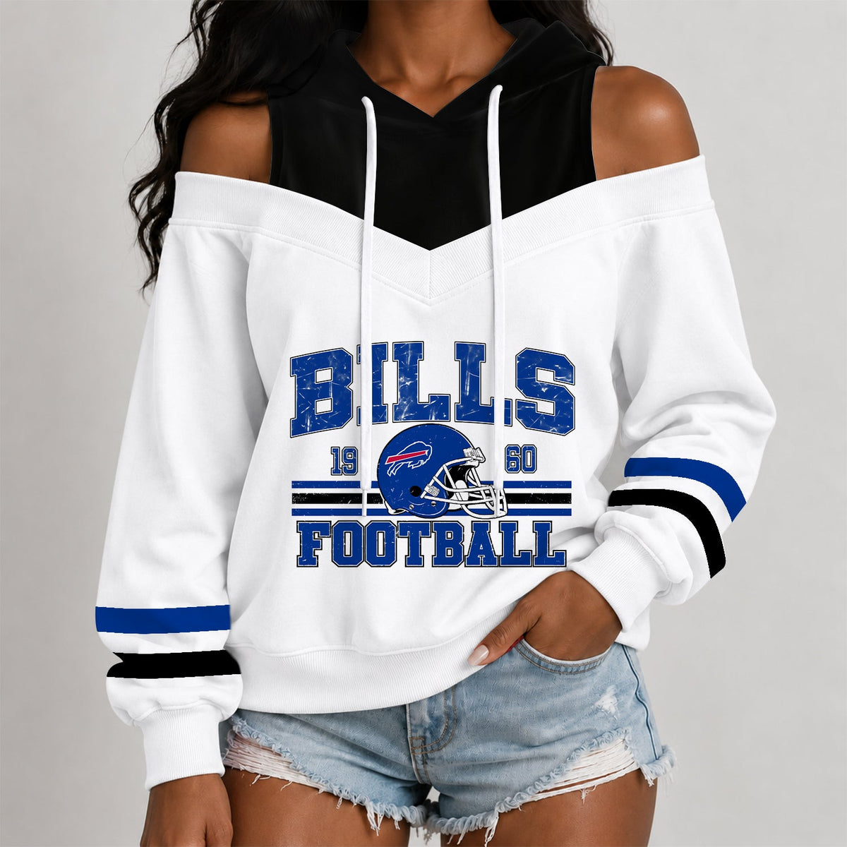 [TOUCHDOWN DEAL] NEW CUSTOMIZED NFL03 BFB THE BILLS WOMEN'S OFF-SHOULDER HOODIE