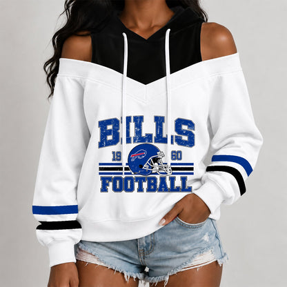 [TOUCHDOWN DEAL] NEW CUSTOMIZED NFL03 BFB THE BILLS WOMEN'S OFF-SHOULDER HOODIE
