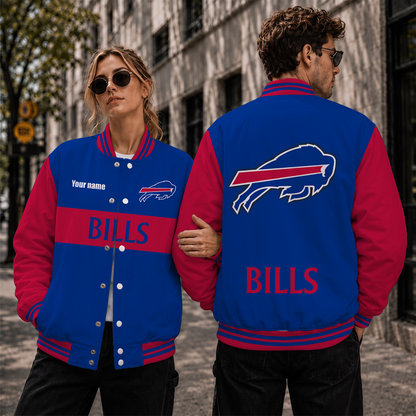 [TOUCHDOWN DEAL] NEW CUSTOMIZED NFL03 BFB BUFFALO BILLS SATIN VARSITY & BASEBALL JACKET