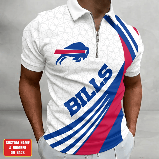 [TOUCHDOWN DEAL] NEW CUSTOMIZED NFL03 BFB BUFFALO BILLS ZIP POLO SHIRT