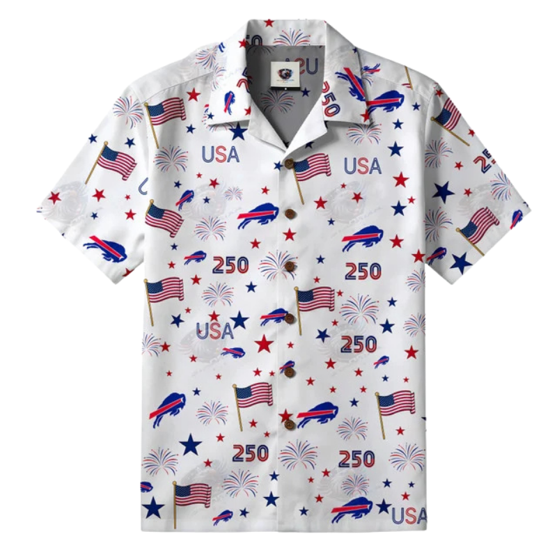 [TOUCHDOWN DEAL] NEW CUSTOMIZED NFL03 BFB BUFFALO BILLS PATRIOTIC 250 USA HAWAIIAN SHIRT