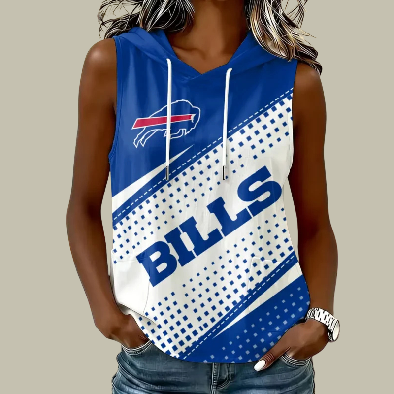 [TOUCHDOWN DEAL] NEW CUSTOMIZED NFL03 BFB BUFFALO BILLS WOMEN'S SLEEVELESS HOODED POCKET TANK TOP