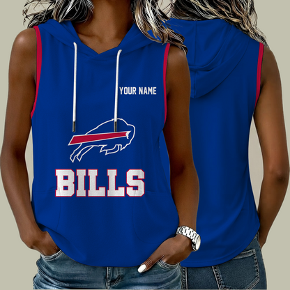 [TOUCHDOWN DEAL] NEW CUSTOMIZED NFL03 BFB BUFFALO BILLS WOMEN'S SLEEVELESS HOODED POCKET TANK TOP