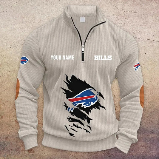 [TOUCHDOWN DEAL] NEW CUSTOMIZED NFL03 BFB BUFFALO BILLS MULTICOLOR STRIPED QUATER ZIP SWEATSHIRT