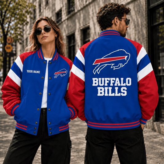[TOUCHDOWN DEAL] NEW CUSTOMIZED NFL03 BFB BUFFALO BILLS SATIN VARSITY & BASEBALL JACKET