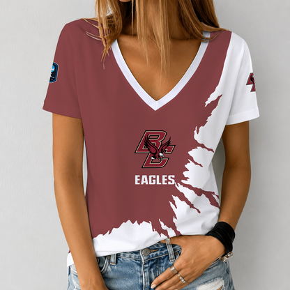 [PUCK DROP DEAL] NEW CUSTOMIZED NCAA MFF03 BOE BOSTON COLLEGE EAGLES V-NECK FEMALE SHIRT