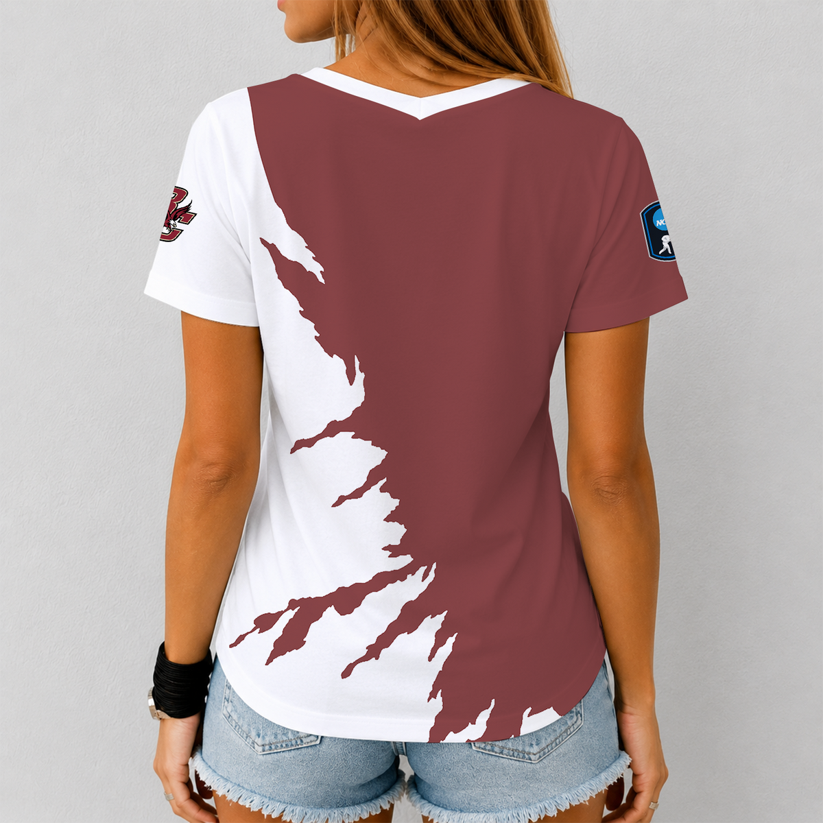 [PUCK DROP DEAL] NEW CUSTOMIZED NCAA MFF03 BOE BOSTON COLLEGE EAGLES V-NECK FEMALE SHIRT