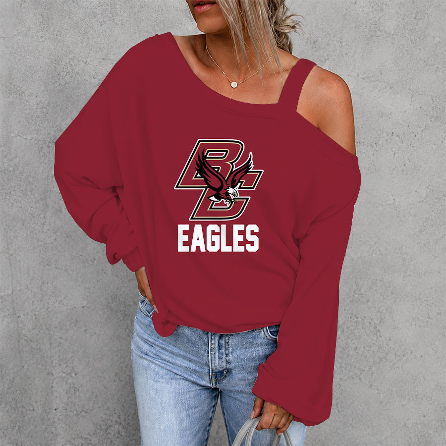[PUCK DROP DEAL] NEW CUSTOMIZED NCAA MFF03 BOE BOSTON COLLEGE EAGLES WOMEN'S OFF-SHOULDER LONG SLEEVE SHIRT