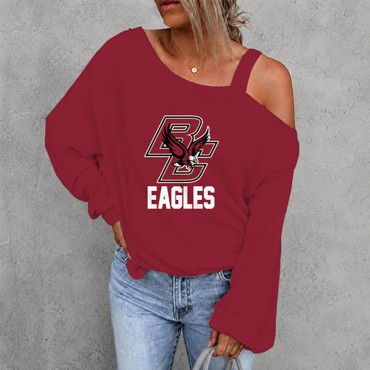 [PUCK DROP DEAL] NEW CUSTOMIZED NCAA MFF03 BOE BOSTON COLLEGE EAGLES WOMEN'S OFF-SHOULDER LONG SLEEVE SHIRT