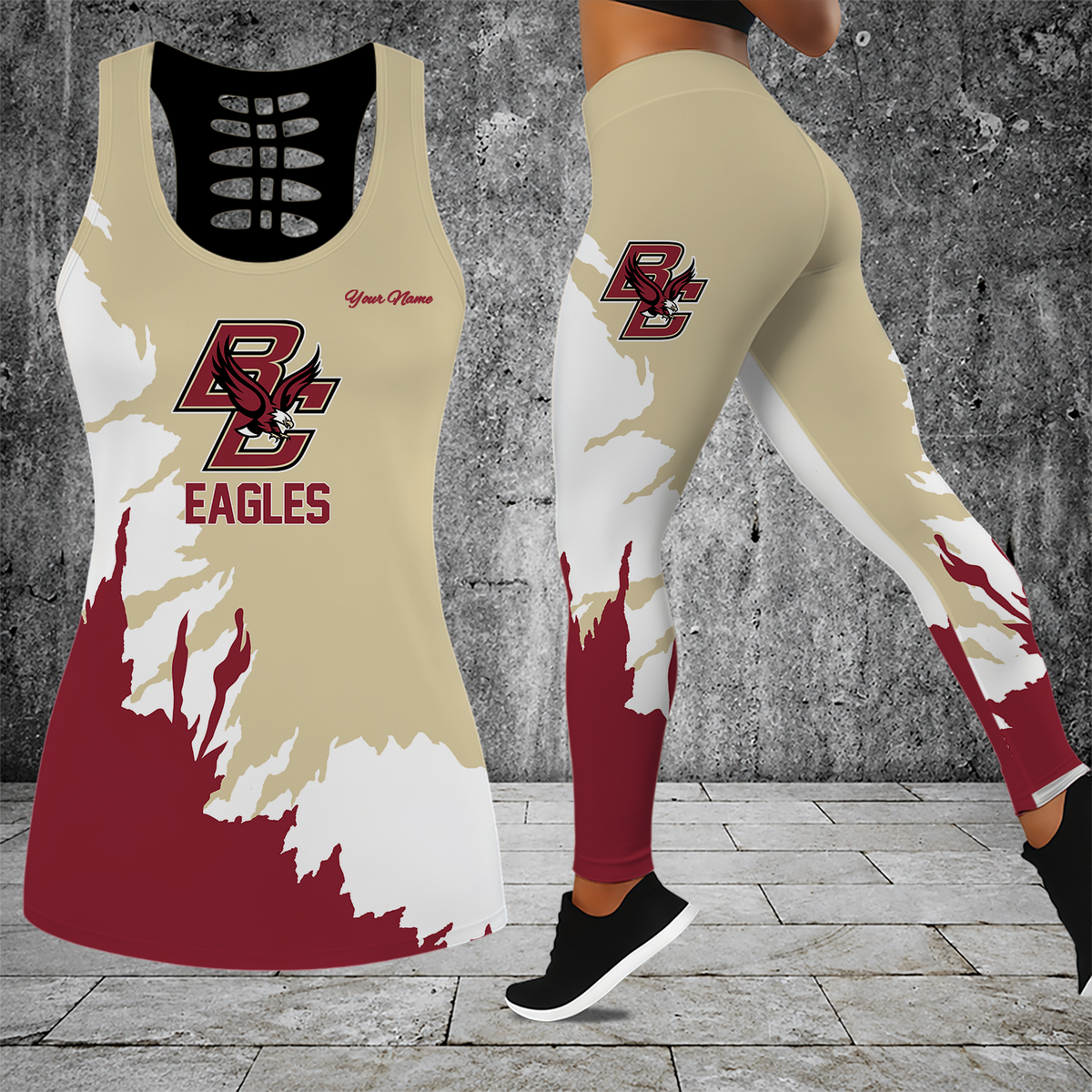 [PUCK DROP DEAL] NEW CUSTOMIZED NCAA MFF03 BOE BOSTON COLLEGE EAGLES HOLLOW TANK TOP & LEGGINGS SET