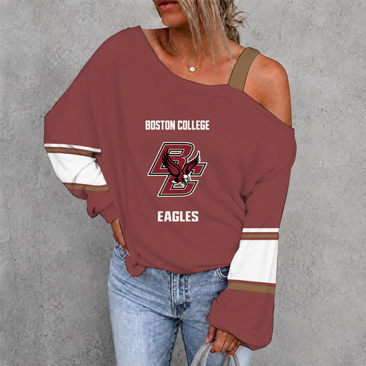 [PUCK DROP DEAL] NEW CUSTOMIZED NCAA MFF03 BOE BOSTON COLLEGE EAGLES WOMEN'S OFF-SHOULDER LONG SLEEVE SHIRT