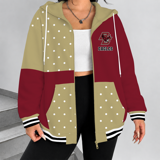 [PUCK DROP DEAL] NEW CUSTOMIZED NCAA MFF03 BOE BOSTON COLLEGE EAGLES STRAPPY ZIP HOODIE