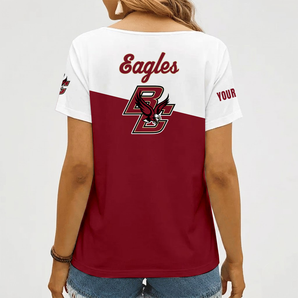 [PUCK DROP DEAL] NEW CUSTOMIZED NCAA MFF03 BOE BOSTON COLLEGE EAGLES V-NECK FEMALE SHIRT