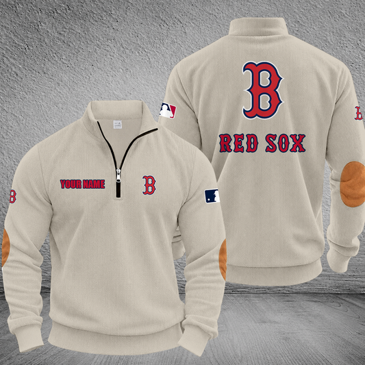 [HOMERUN DEAL] NEW CUSTOMIZED MLB03 BRS BOSTON RED SOX MULTICOLOR STRIPED QUATER ZIP SWEATSHIRT