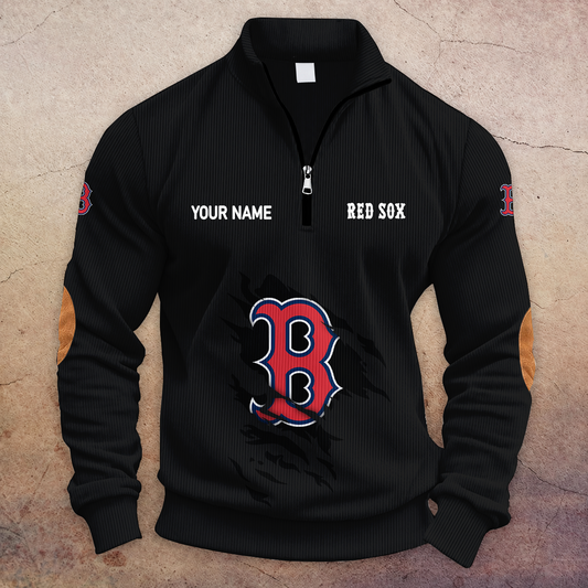 [HOMERUN DEAL] NEW CUSTOMIZED MLB03 BRS BOSTON RED SOX MULTICOLOR STRIPED QUATER ZIP SWEATSHIRT