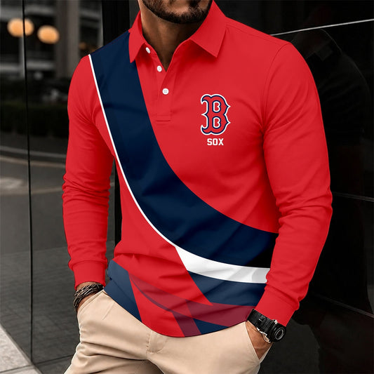 [HOMERUN DEAL] NEW CUSTOMIZED MLB03 BRS BOSTON RED SOX MEN'S LONG SLEEVE POLO