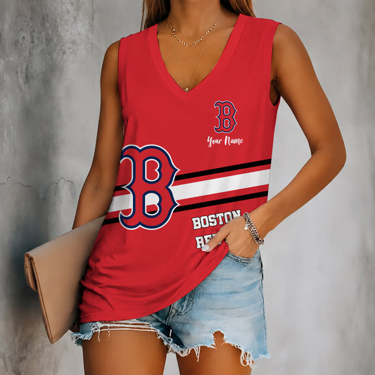 [HOMERUN DEAL] NEW CUSTOMIZED MLB03 BRS BOSTON RED SOX WOMEN'S V-NECK TANK TOP