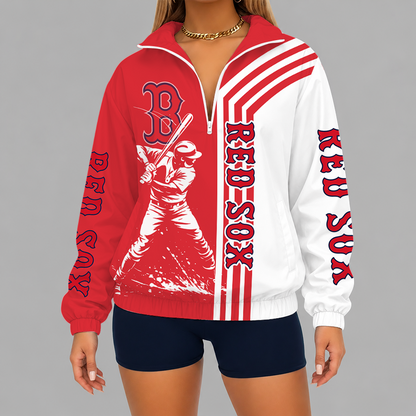 [HOMERUN DEAL] NEW CUSTOMIZED MLB03 BRS BOSTON RED SOX V-NECK ZIPPER SWEATSHIRT JACKET