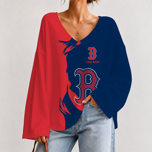 [HOMERUN DEAL] NEW CUSTOMIZED MLB03 BRS BOSTON KHAKI SOX V-NECK LONG SLEEVED CROP TOP
