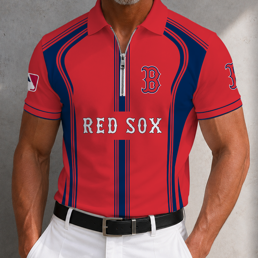 [HOMERUN DEAL] NEW CUSTOMIZED MLB03 BRS BOSTON RED SOX ZIP POLO SHIRT