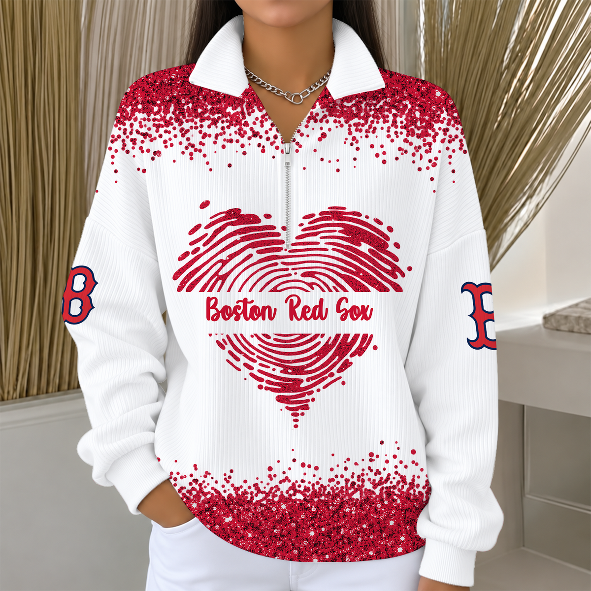 [HOMERUN DEAL] NEW CUSTOMIZED MLB03 BRS THE RED SOX QUARTER ZIP RIBBED SWEATER