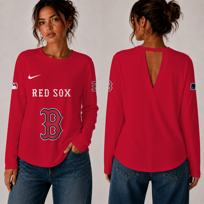 [HOMERUN DEAL] NEW CUSTOMIZED MLB03 BRS THE RED SOX WOMEN'S BACK V-CUT LONG-SLEEVE SHIRT