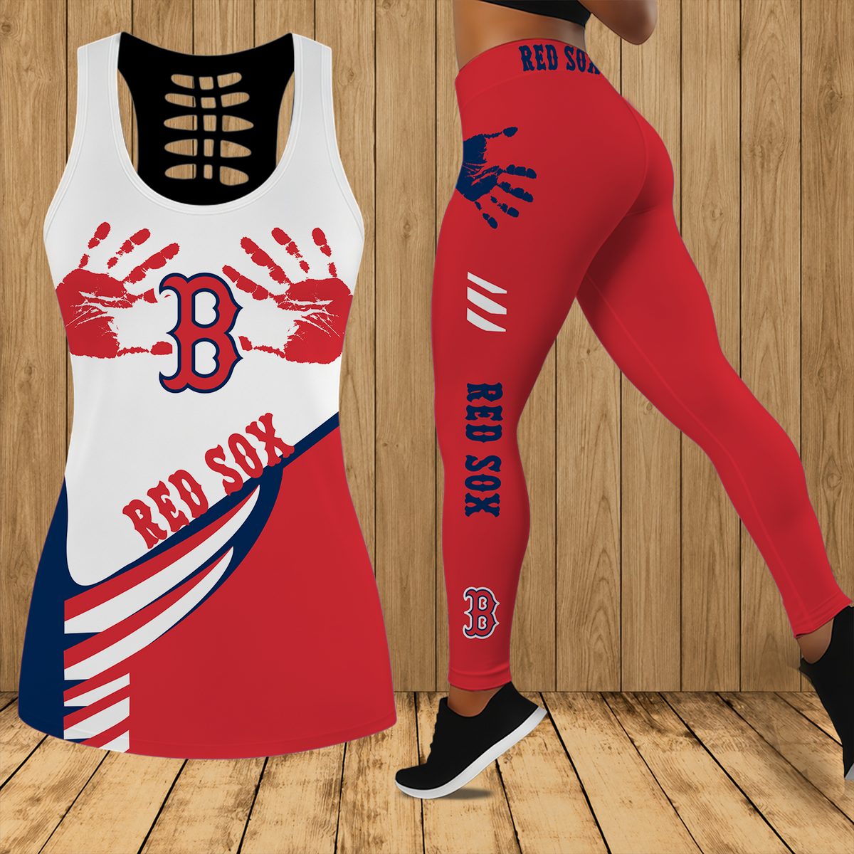 [HOMERUN DEAL] NEW CUSTOMIZED MLB03 BRS BOSTON RED SOX HOLLOW TANK TOP & LEGGINGS SET