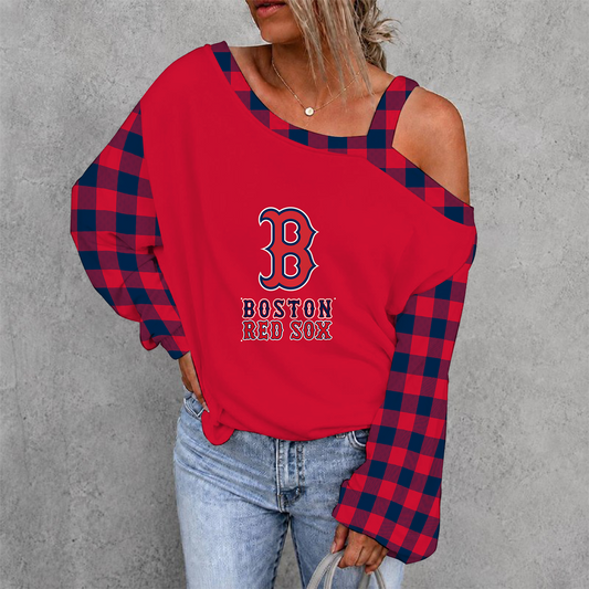 [HOMERUN DEAL] NEW CUSTOMIZED MLB03 BRS BOSTON RED SOX WOMEN'S OFF-SHOULDER LONG SLEEVE SHIRT
