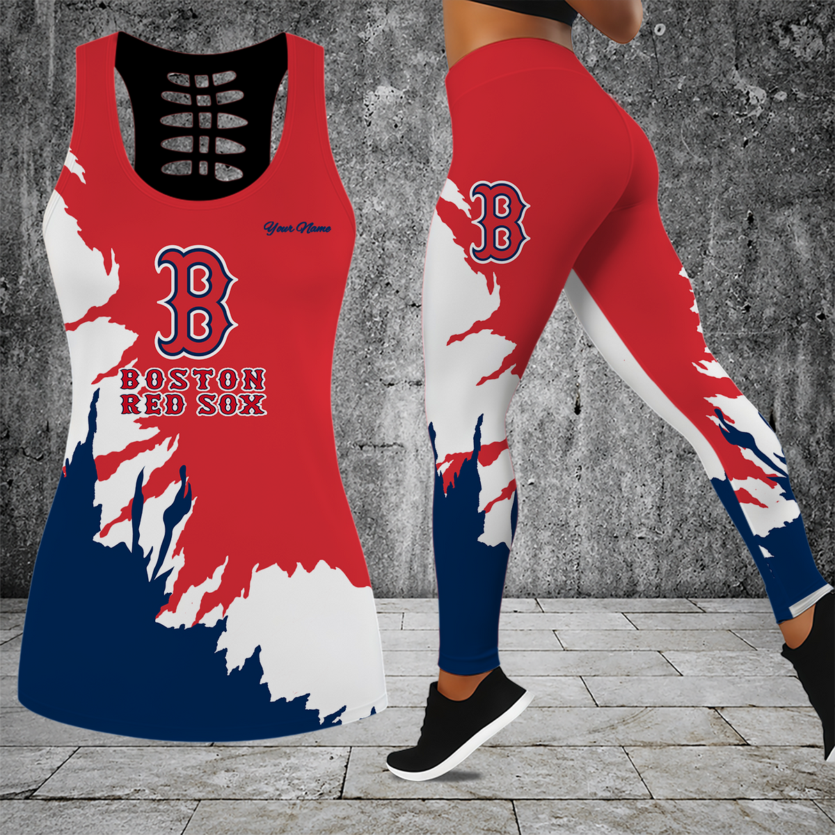 [HOMERUN DEAL] NEW CUSTOMIZED MLB03 BRS BOSTON RED SOX HOLLOW TANK TOP & LEGGINGS SET