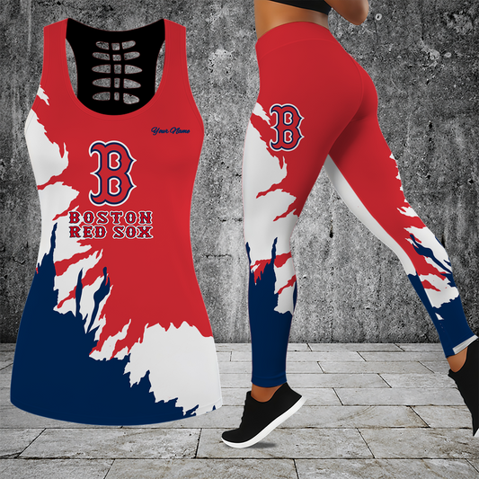 [HOMERUN DEAL] NEW CUSTOMIZED MLB03 BRS BOSTON RED SOX HOLLOW TANK TOP & LEGGINGS SET