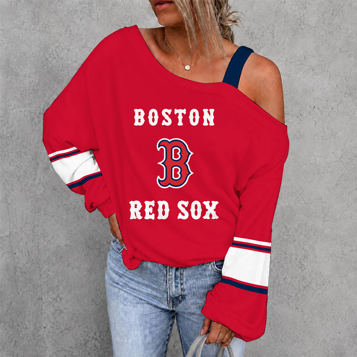[HOMERUN DEAL] NEW CUSTOMIZED MLB03 BRS BOSTON RED SOX WOMEN'S OFF-SHOULDER LONG SLEEVE SHIRT
