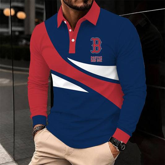 [HOMERUN DEAL] NEW CUSTOMIZED MLB03 BRS BOSTON RED SOX MEN'S LONG SLEEVE POLO