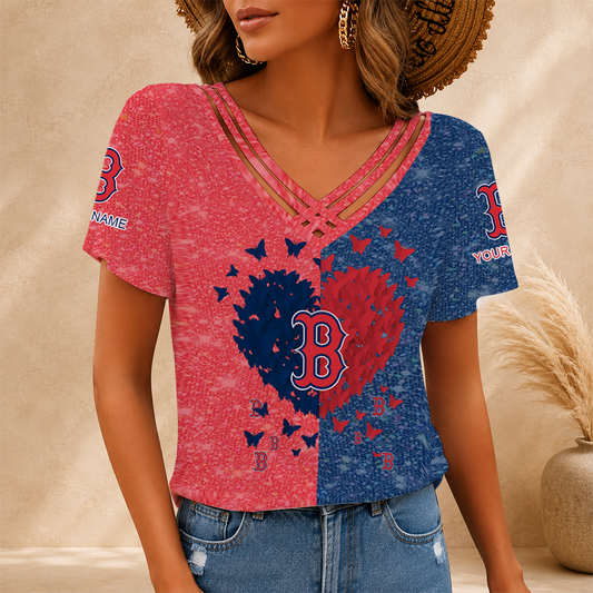 [HOMERUN DEAL] NEW CUSTOMIZED MLB03 BRS BOSTON RED SOX V-NECK SHIRT