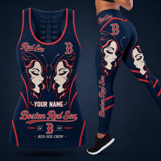 [HOMERUN DEAL] NEW CUSTOMIZED MLB03 BRS BOSTON RED SOX HOLLOW TANK TOP & LEGGINGS SET