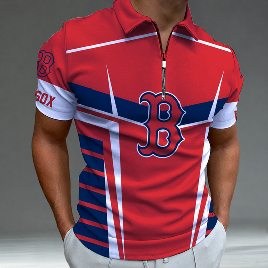 [HOMERUN DEAL] NEW CUSTOMIZED MLB03 BRS BOSTON RED SOX ZIP POLO SHIRT