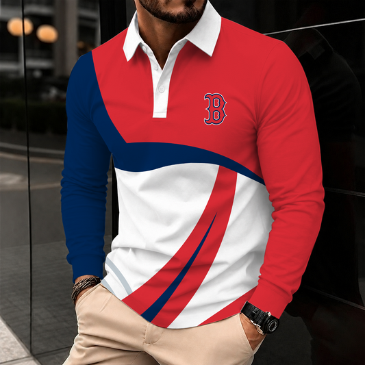 [HOMERUN DEAL] NEW CUSTOMIZED MLB03 BRS BOSTON RED SOX MEN'S LONG SLEEVE POLO