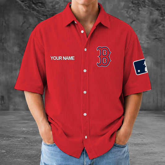 [HOMERUN DEAL] NEW CUSTOMIZED MLB03 BRS BOSTON KHAKI SOX SEERSUCKER BUTTON SHIRT
